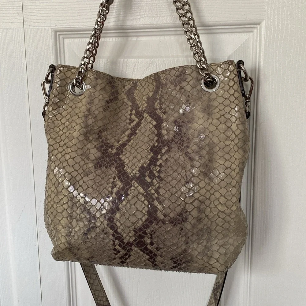 Michael Kors Bag Jet Set Chain Snakeskin Gather Shoulder Tote Crossbody Bag - Picture 6 of 14